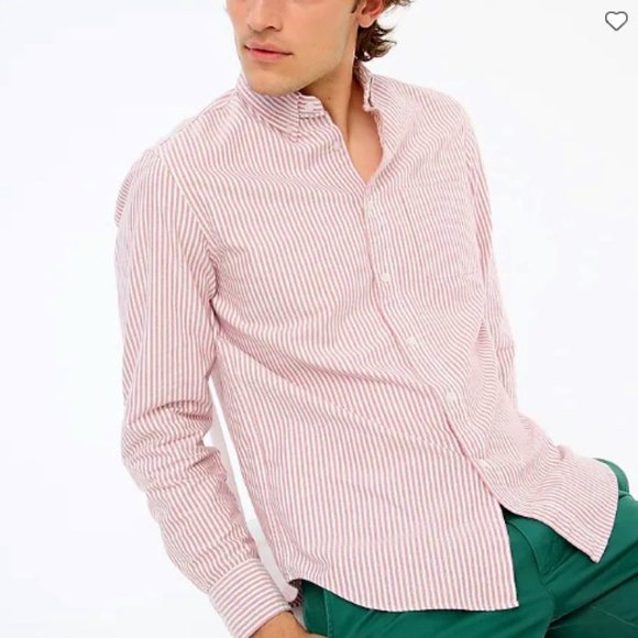 J. Crew Other - J.Crew Slim Flex Striped Brick Red Seersucker Oxford Button Up Mens Shirt NWT